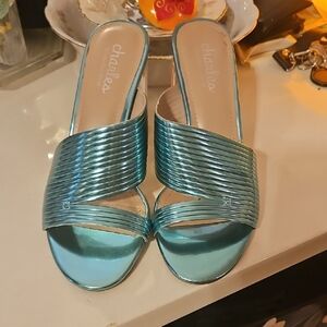 Charles David Shiny Blue Mules